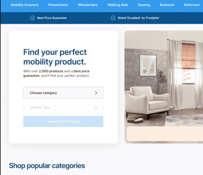 MobilityCo Website Design Category Search Feature