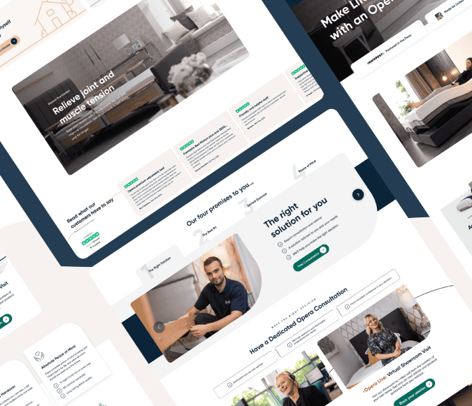 Opera Beds Website Design on Multiple Desktop Mockups